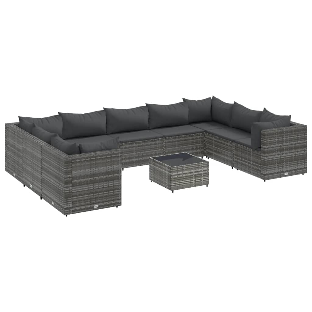 10 részes szürke polyrattan kerti ülőgarnitúra párnákkal (3308274)