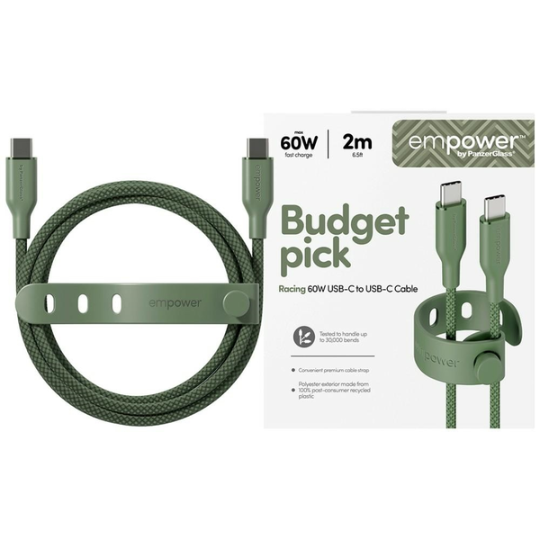 PanzerGlass empower™ by ® Racing 60W USB-C to USB-C Cable | USB 2.0 | 2M | Sage cavo USB Verde