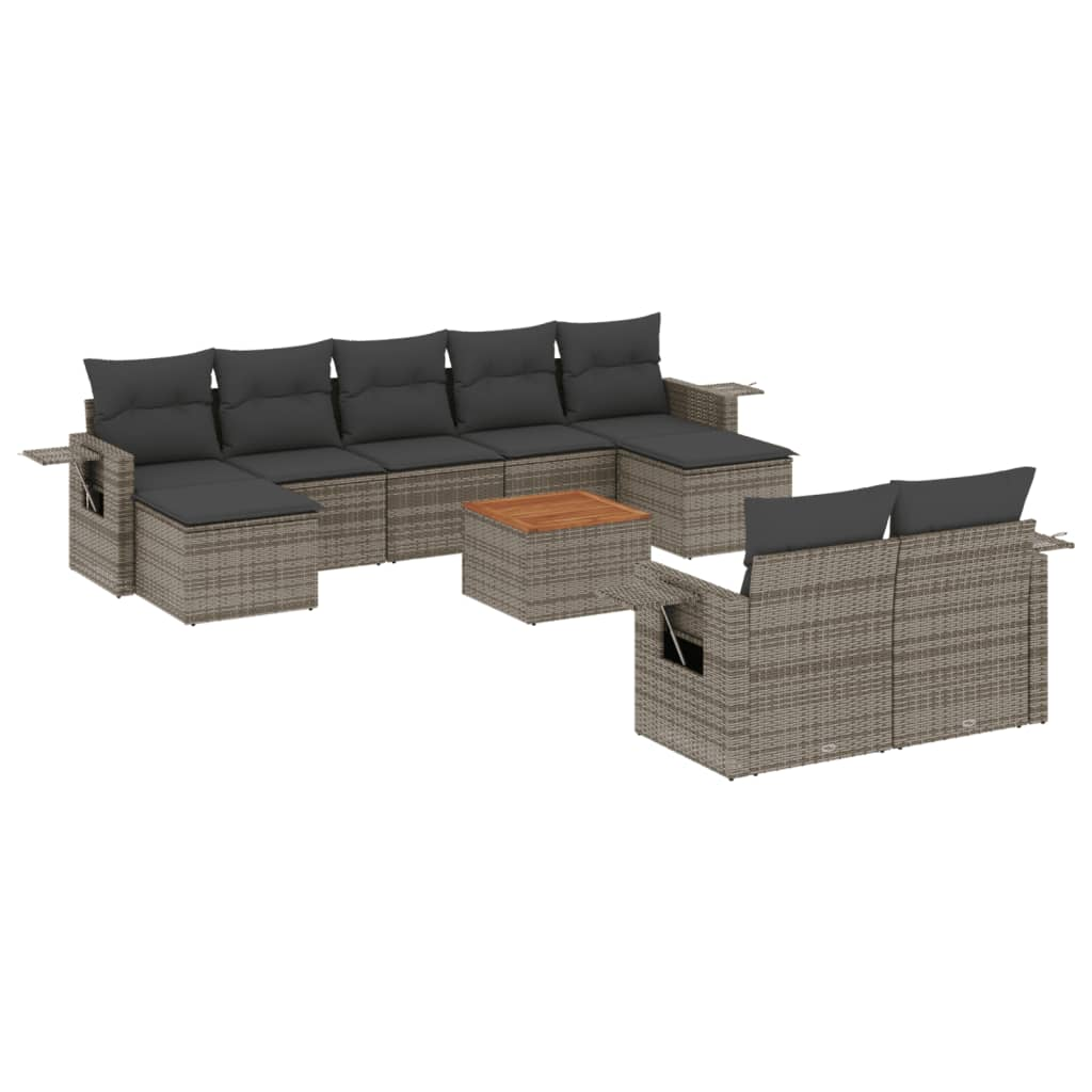 10 részes szürke polyrattan kerti ülőgarnitúra párnákkal (3257110)