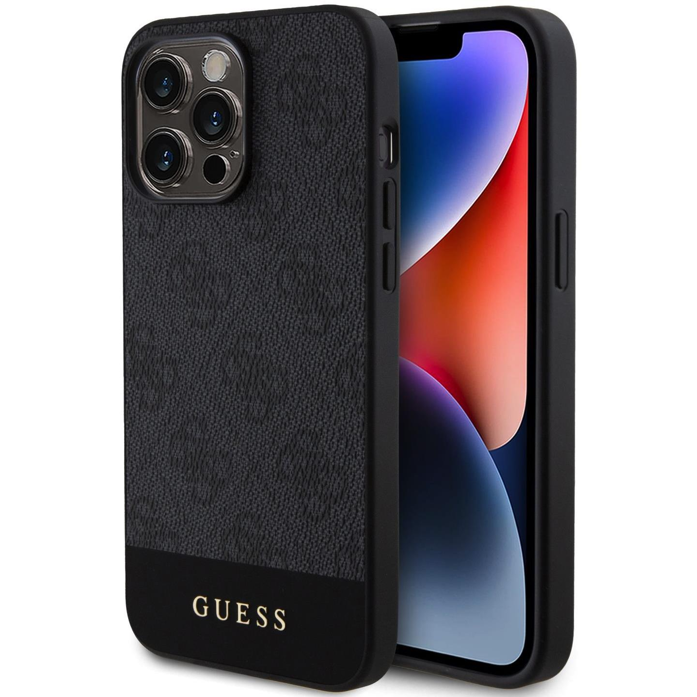 Guess PU 4G Stripe iPhone 15 Pro MagSafe fekete tok (GUHMP15LG4GLGR)