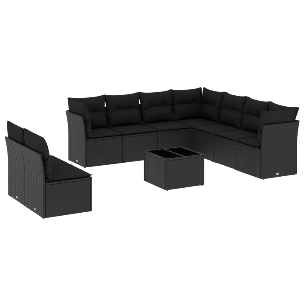 10 részes fekete polyrattan kerti ülőgarnitúra párnákkal (3249684)