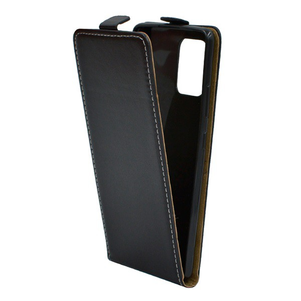 Tok álló, bőr hatású (FLIP, lefelé nyíló, szilikon tartó) FEKETE [Samsung Galaxy S10 Lite (SM-G770F) ] (5996457950188)