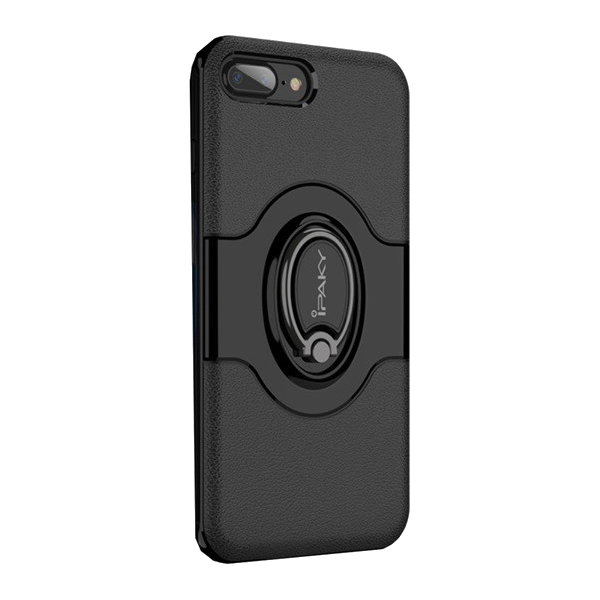 IPAKY műanyag telefonvédő (szilikon belső, mágneses telefontartó gyűrű, 360°-ban forgatható) FEKETE [Apple iPhone 8 Plus 5.5] (5996457743674)