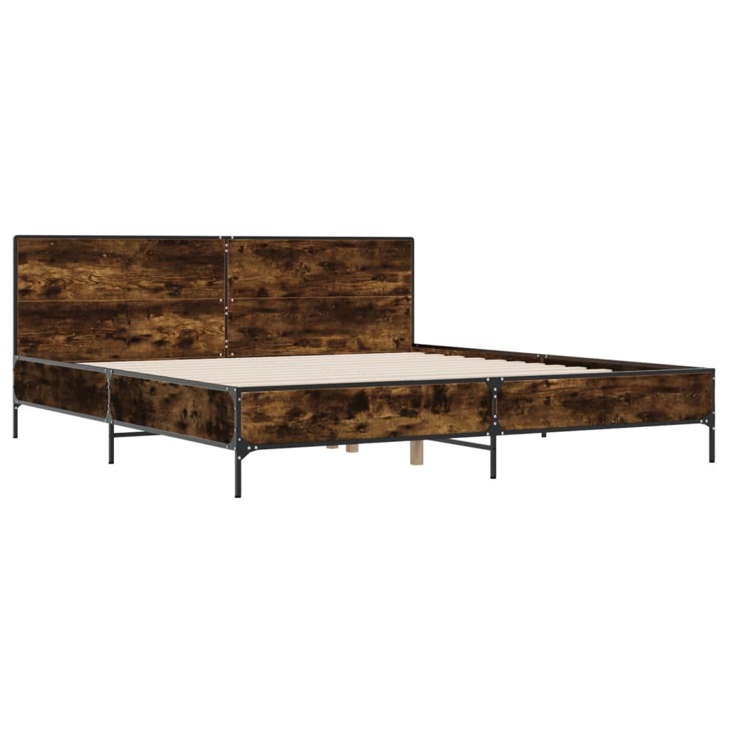 füstös tölgyszínű szerelt fa és fém ágykeret 180 x 200 cm (3280014)