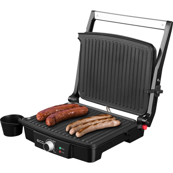 Контактен грил ECG KG 100, 2000W, грил, барбекю, печене, незалепващо покритие за печене без мазнина, черно/сребристо