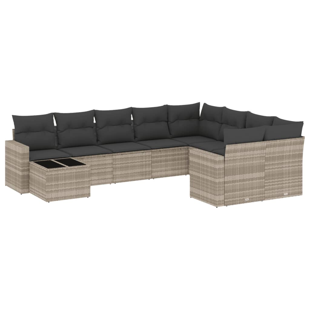 10 részes világosszürke polyrattan kerti ülőgarnitúra párnákkal (3219452)