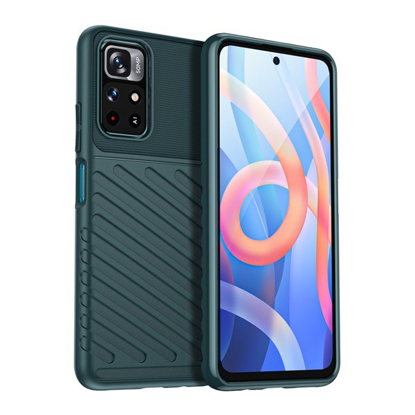 Szilikon telefonvédő (közepesen ütésálló, csíkos, dombor minta) SÖTÉTZÖLD [Xiaomi Poco M4 Pro 5G] (5996591116631)