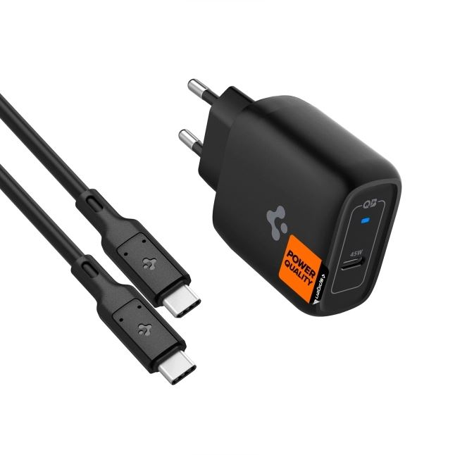 Spigen ArcStation Pro 45W USB-C hálózati töltő adapter és USB-C - USB-C kábel fekete (ACH02588) (ACH02588)