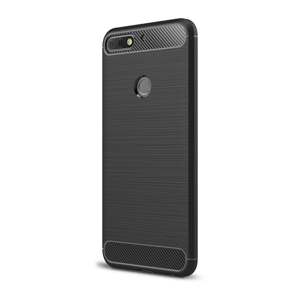 Szilikon telefonvédő (közepesen ütésálló, légpárnás sarok, szálcsiszolt, karbon minta) FEKETE [Huawei Y7 Prime 2018 (Y7 2018)] (5996457770281)