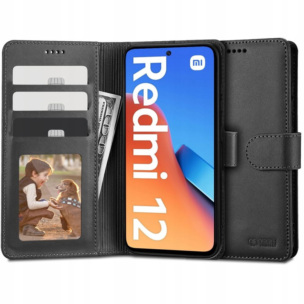 Xiaomi Redmi 12 4G / 12 5G / Note 12R, Oldalra nyíló tok, stand, mágnes csattal, TP Wallett, fekete (138778)