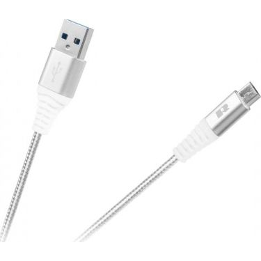 USB kabel REBEL  A M. - B mikro M., tekstilni oplet, bele barve, 1m
