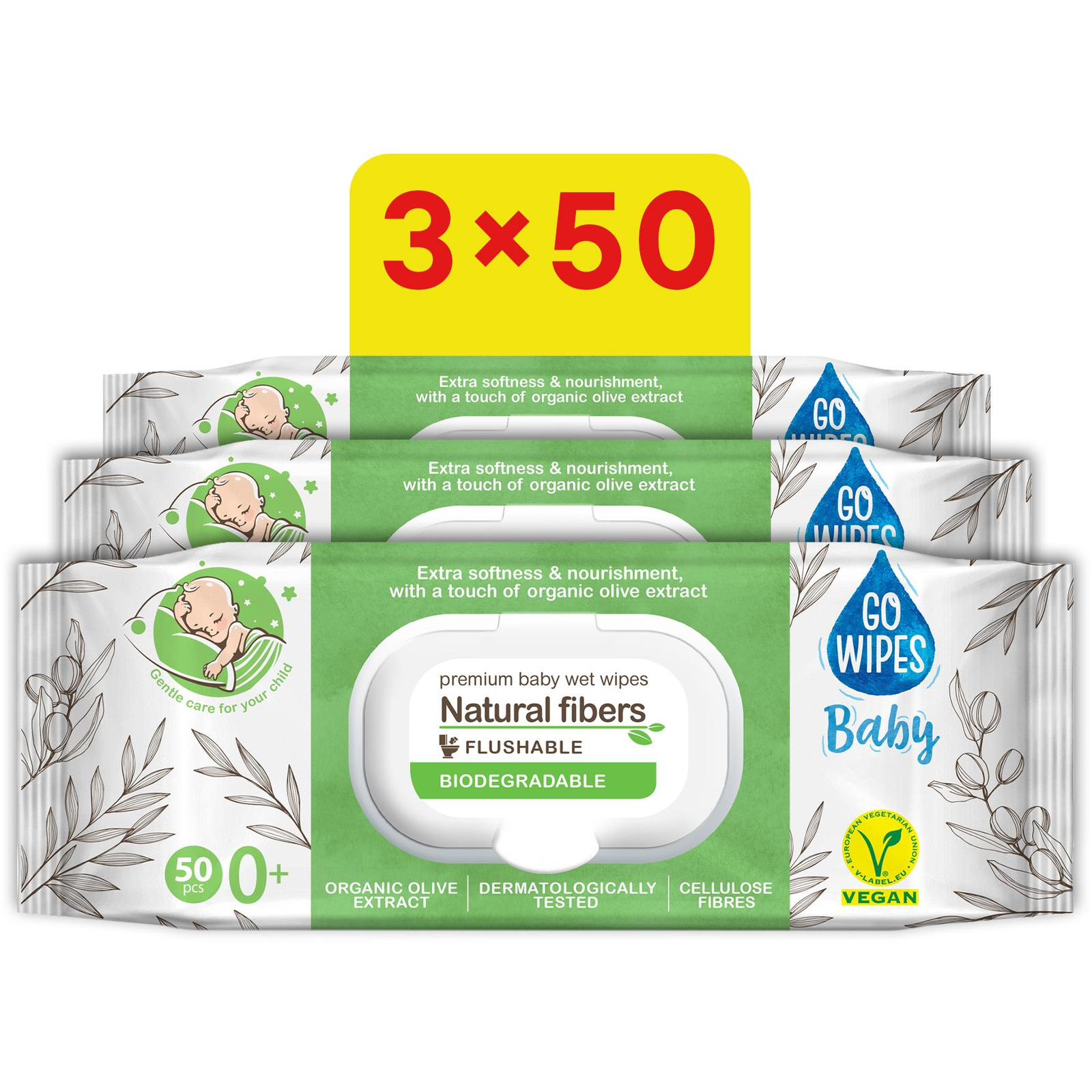 GoWipes bio olíva kivonat 3×50 db (150 db) (BABY23197s3)