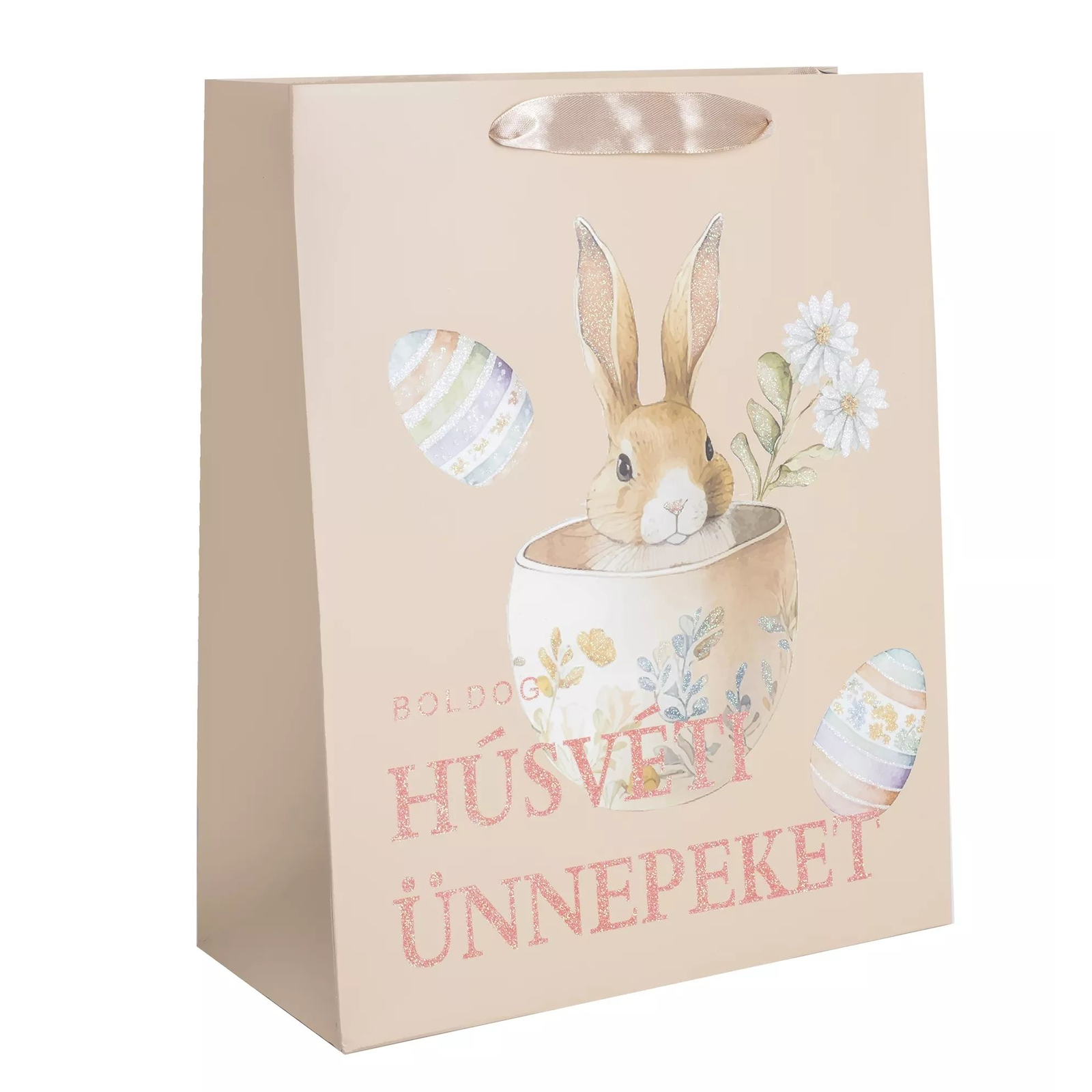 QX Toys Nyuszi kaspóban 26x32cm ajándéktasak (370139)