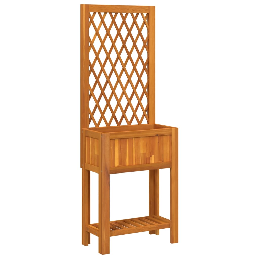 tömör akácfa rácsos ültetőláda polccal 55 x 29,5 x 152 cm (364898)