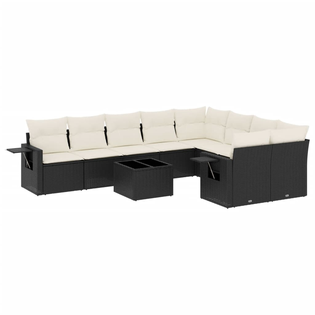 10 részes fekete polyrattan kerti ülőgarnitúra párnákkal (3252983)