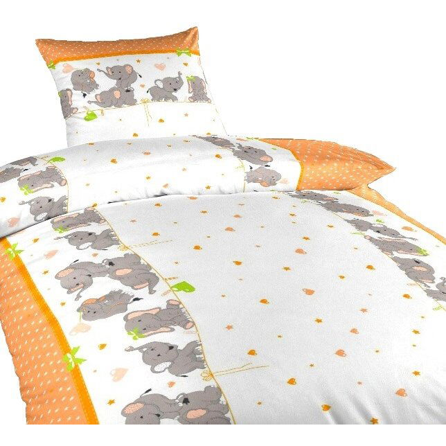 Dadka ágynemű, pamut Elefántok, narancssárga, 140 × 200, 70 × 90 cm (8596132089683)