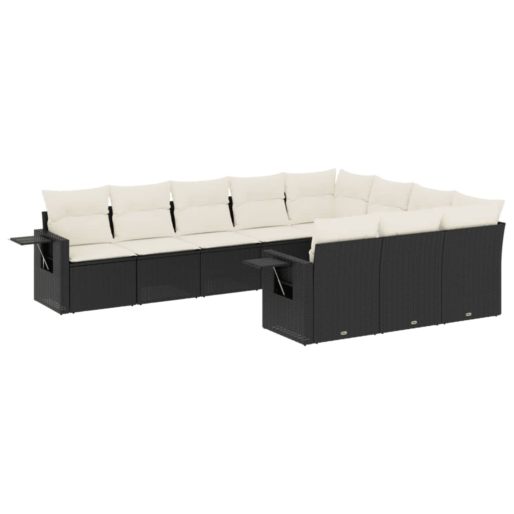 10 részes fekete polyrattan kerti ülőgarnitúra párnákkal (3220685)
