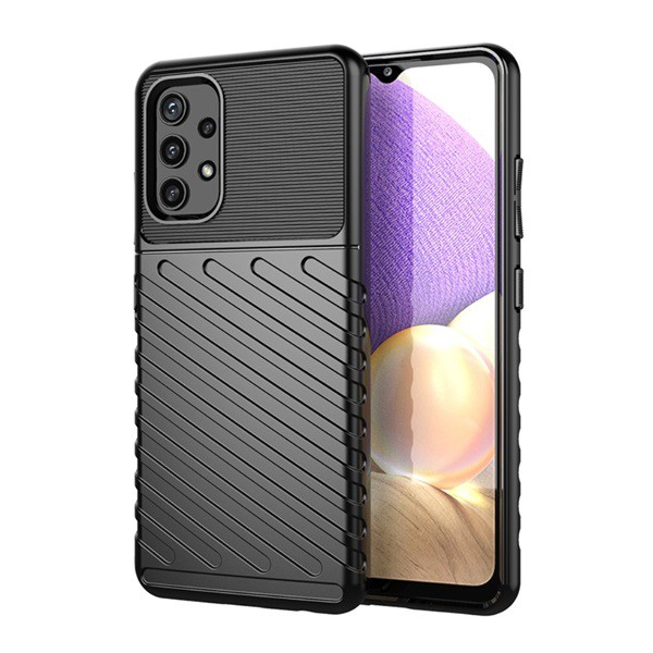 Szilikon telefonvédő (közepesen ütésálló, csíkos, dombor minta) FEKETE [Samsung Galaxy A32 4G (SM-A325)] (5996591045375)