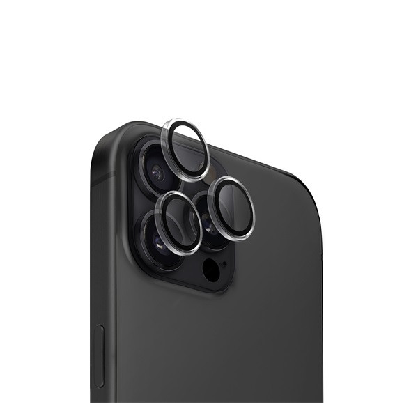 Apple iPhone 16 Pro / 16 Pro Max, Kamera lencsevédő fólia, ütésálló fólia, Tempered Glass (edzett üveg), alumínium keret, Uniq Optix, Clear