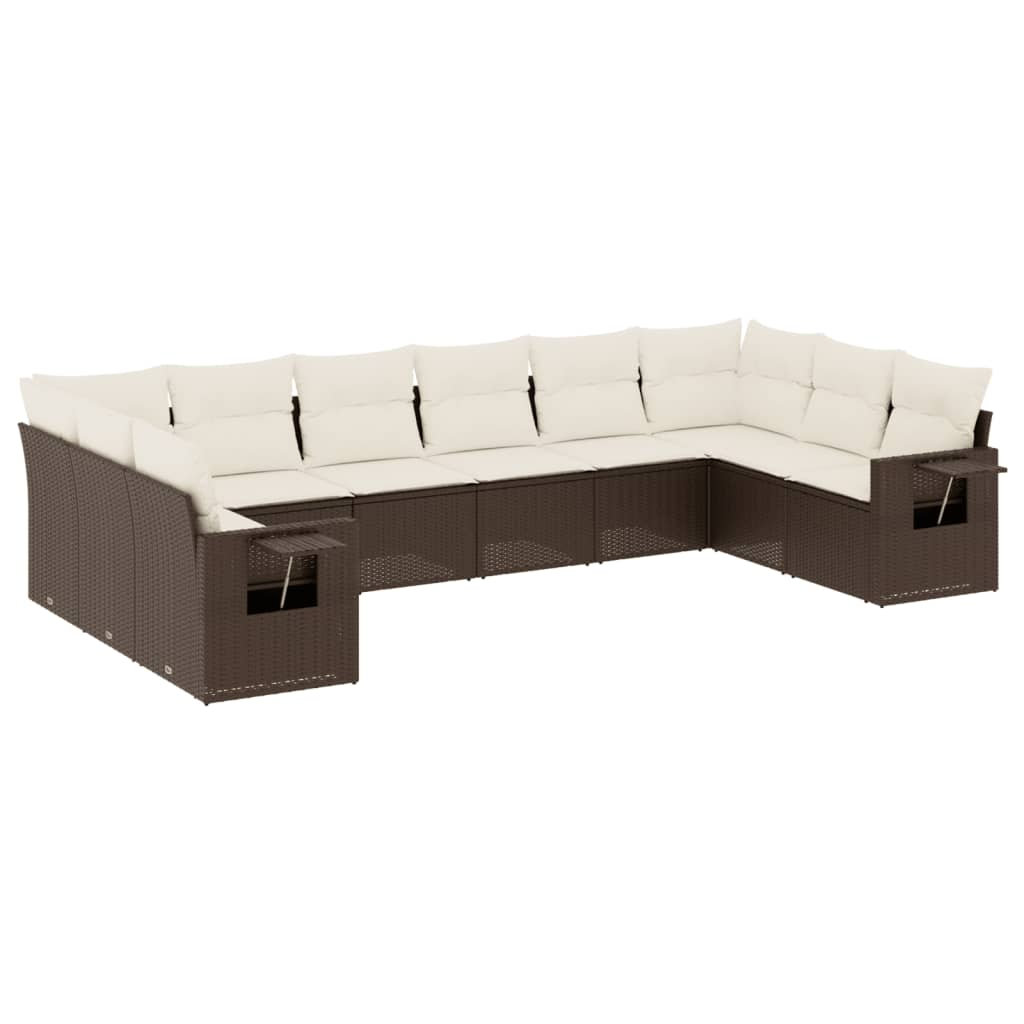 10 részes barna polyrattan kerti ülőgarnitúra párnákkal (3220672)