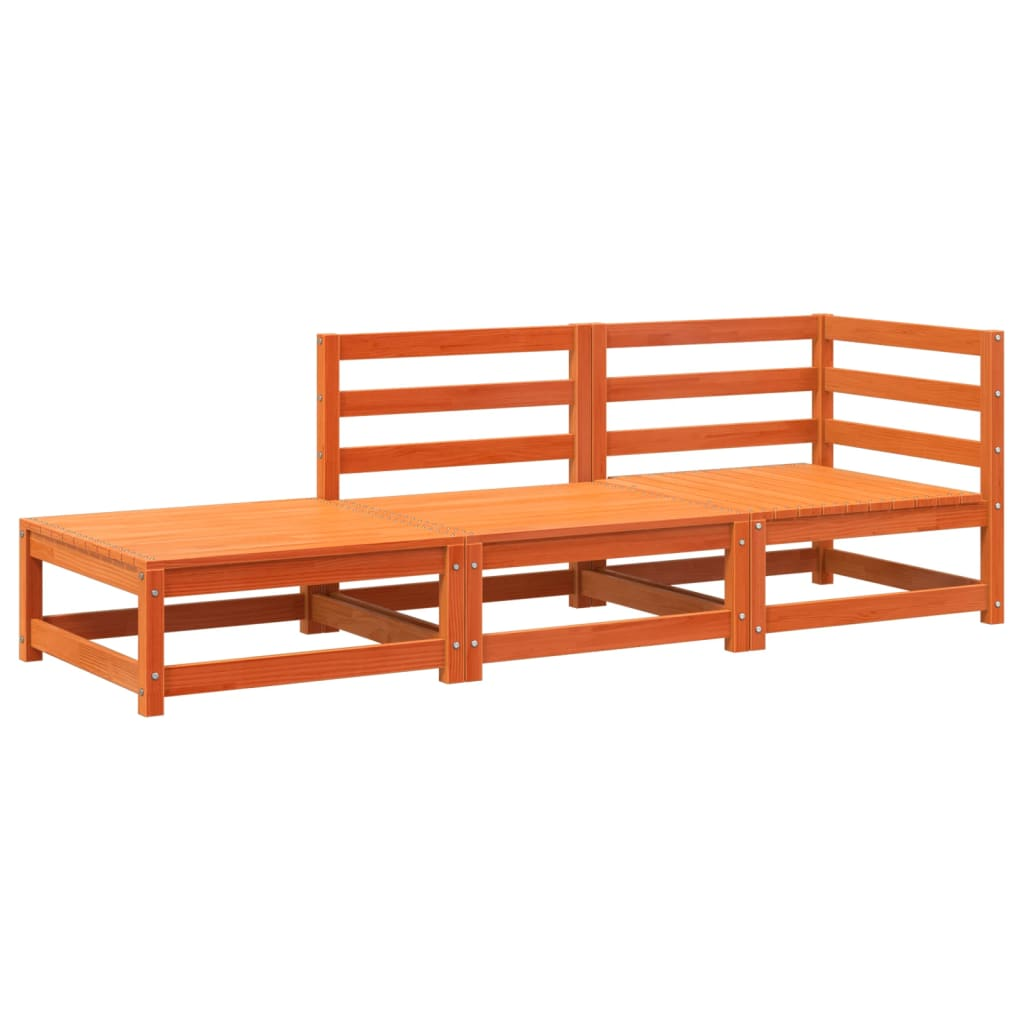 2 személyes viaszbarna tömör fenyőfa kerti kanapé lábzsámollyal (837974)