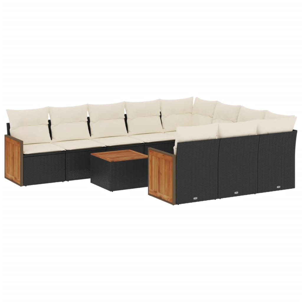 11 részes fekete polyrattan kerti ülőgarnitúra párnákkal (3260425)