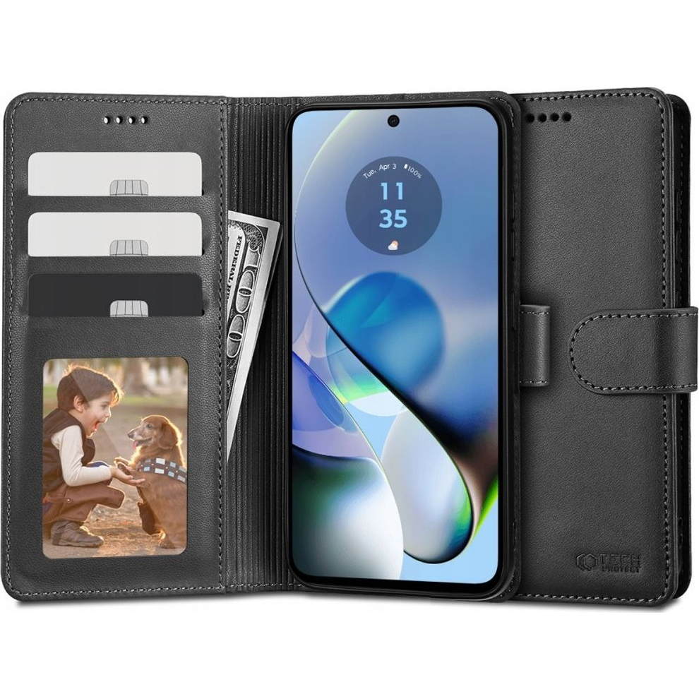 TP Wallett Tok - Motorola Moto G54, Oldalra Nyíló, Mágnes Csattal, Fekete (9319456606737)