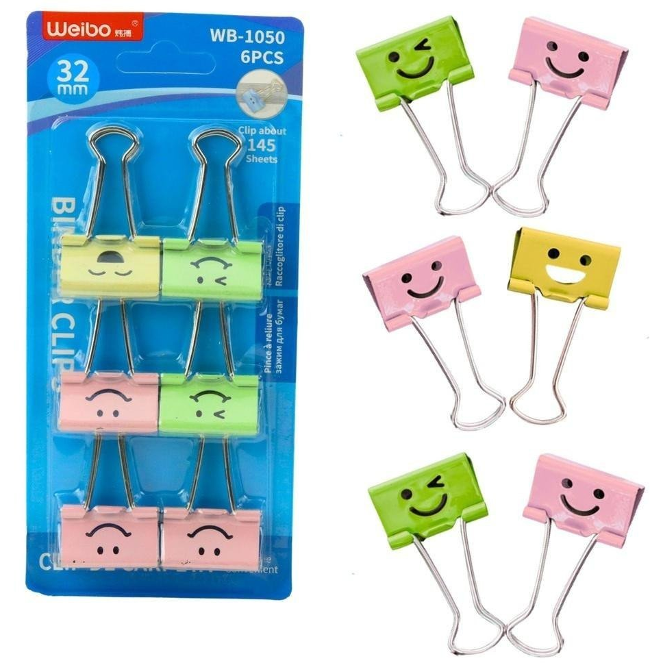 Színes Mosolygós Iratkapocs Szett 6 db 32 mm- 22402 (5905991047582)