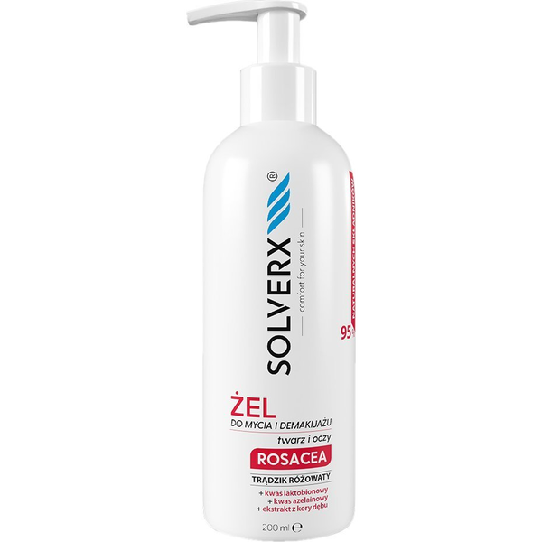 Solverx Rosacea Żel do mycia i demakijażu twarzy i oczu na trądzik różowaty 200 ml