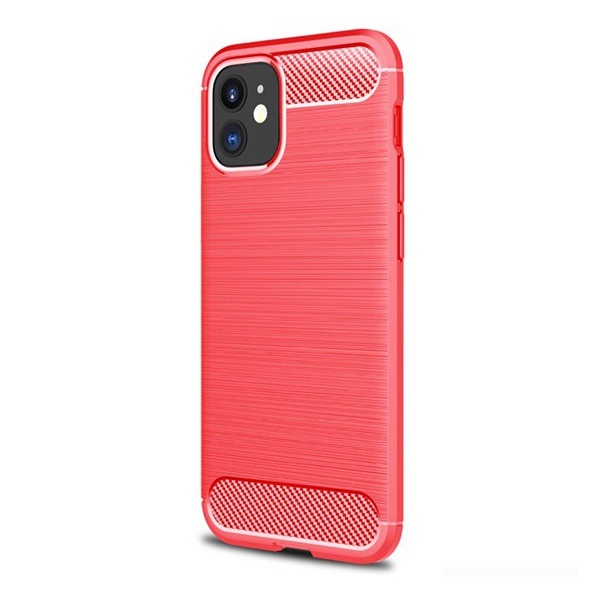 Szilikon telefonvédő (közepesen ütésálló, légpárnás sarok, szálcsiszolt, karbon minta) PIROS [Apple iPhone 12 mini] (5996591011967)