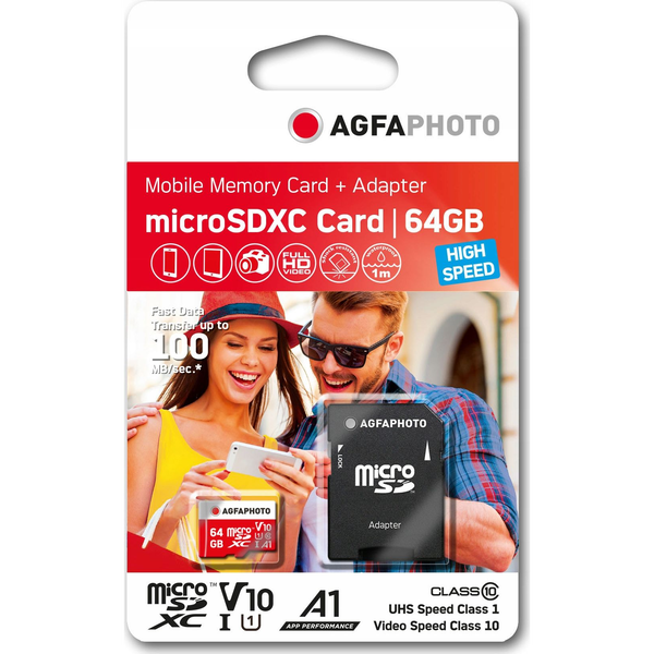 AgfaPhoto MicroSDXC UHS-I 64 GB High Speed Class 10 U1 + Adapter
