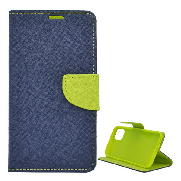 Tok álló, bőr hatású (FLIP, oldalra nyíló, asztali tartó funkció, csuklópánt, textil minta) SÖTÉTKÉK [Apple iPhone 11 Pro Max] (5996457903979)