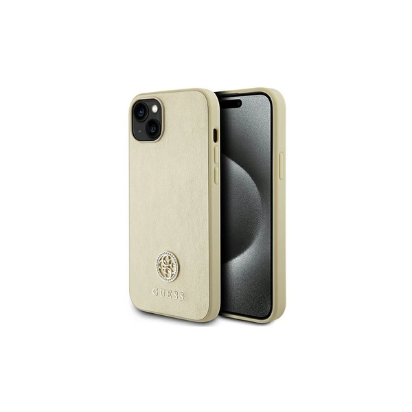 GUESS iPhone 13/14/15 készülékhez bőrtok GUHCP15SPS4DGPD 4G fém logó strassz arany