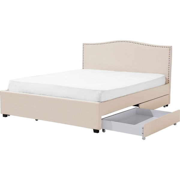 Cama Tapizada En Poliéster Beige 180 X 200 Cm Diseño Tradicional Con Cabecero Glamour Con Almacenaje Montpellier - Beige