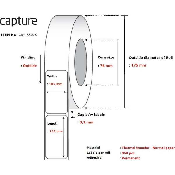 Capture CA-LB3028 print etiket Hvid