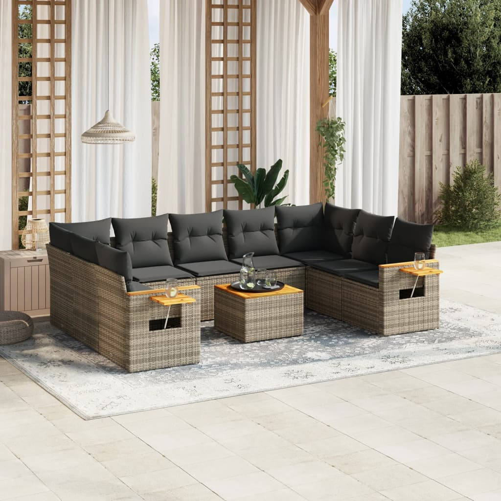 10 részes szürke polyrattan kerti ülőgarnitúra párnákkal (3227124)