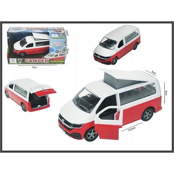 Kids Globe Vw Transporter Camper Autó, 13,5 cm, Visszahúzható