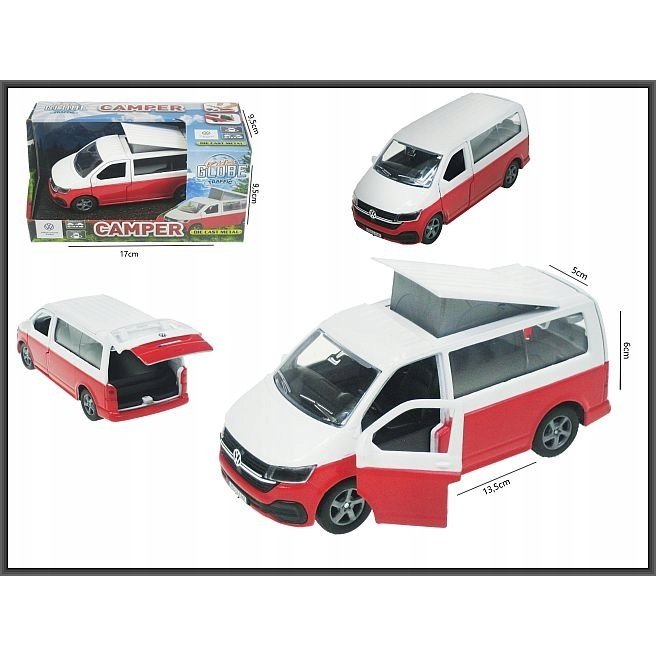 Kids Globe Vw Transporter Camper Autó, 13,5 cm, Visszahúzható ( )