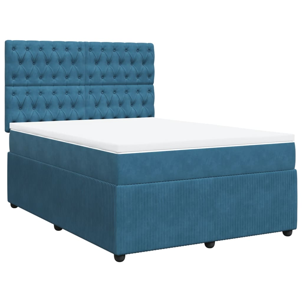 sötétkék bársony rugós ágy matraccal 140x190 cm (3292344)
