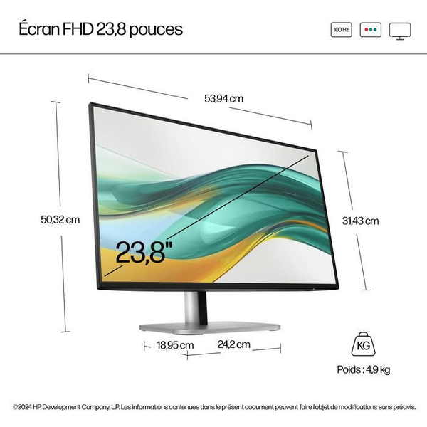 HP Series 5 Pro 23.8 inch FHD No Stand Monitor - 524pf Monitor PC 60,5 cm (23.8") 1920 x 1080 Pixel Full HD LCD Nero, Argento