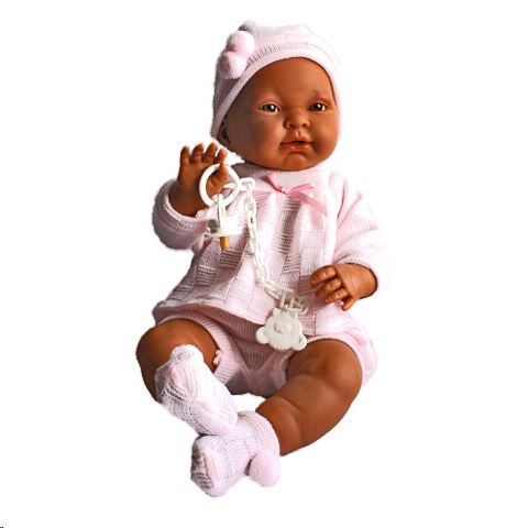 Llorens Kreol csecsemő baba rózsaszín ruhában 45cm (45026)