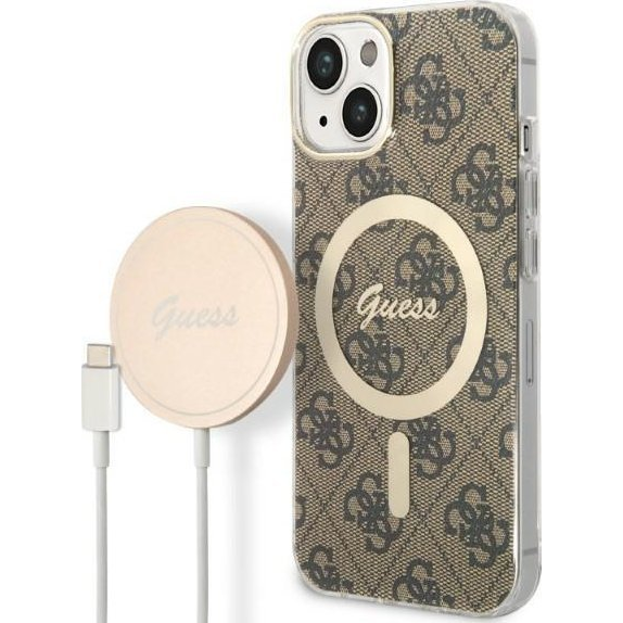 Guess 4G Print MagSafe Apple iPhone 14 hátlap tok, barna+ MagSafe töltő (GUE002552)