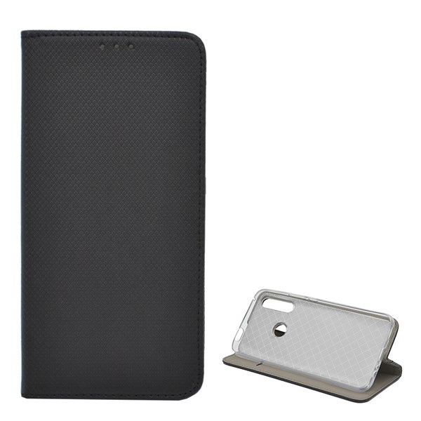 Tok álló, bőr hatású (FLIP, oldalra nyíló, asztali tartó funkció, rombusz minta) FEKETE [Huawei P Smart Z (Y9 Prime 2019)] (5996457895274)