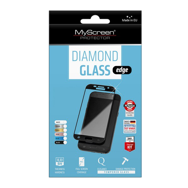 MYSCREEN DIAMOND GLASS EDGE képernyővédő üveg (2.5D full cover, íves, karcálló, 0.33 mm, 9H) FEKETE [Huawei Mate 20]