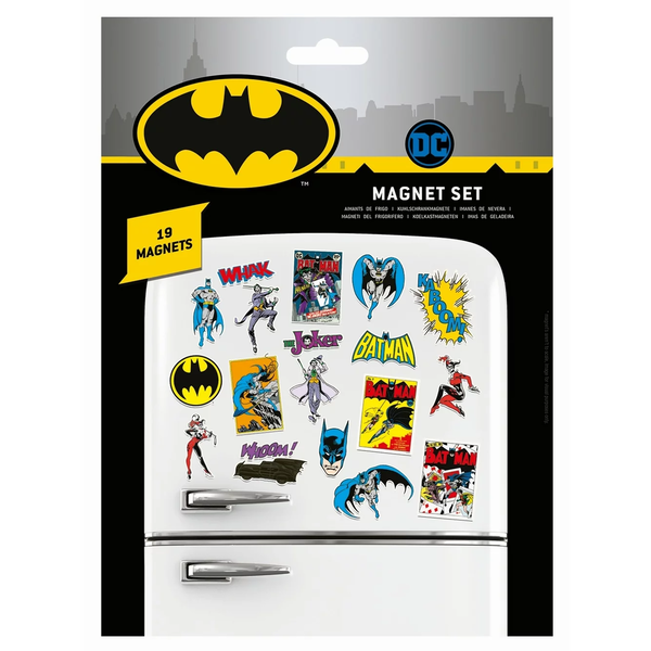 Dc Comics Batman - Juego De Imanes De 19 Piezas (diseño Retro De Batman), 19 Imanes Para Nevera O Bolsas De Fiesta, Producto Oficial