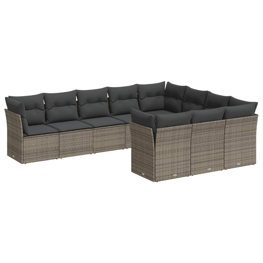 10 részes szürke polyrattan kerti ülőgarnitúra párnákkal (3218220)
