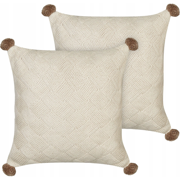Conjunto De 2 Cojines Decorativos De Algodón Patrón Trenzado Funda Beige Oberonia - Beige