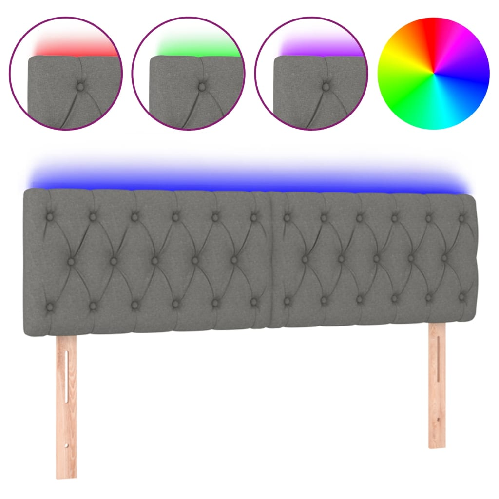 sötétszürke szövet LED-es fejtámla 144 x 7 x 78/88 cm (3121947)