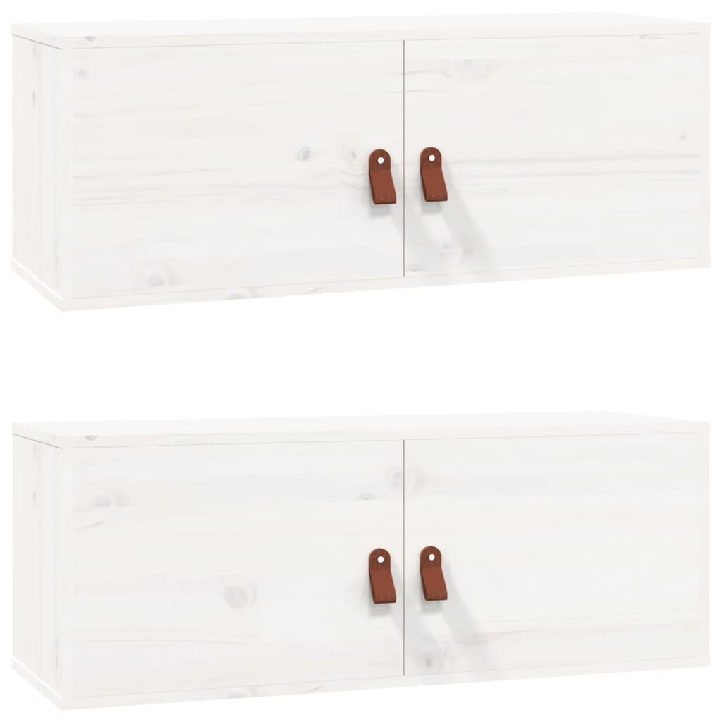 2 db fehér tömör fenyőfa faliszekrény 80 x 30 x 30 cm (818378)