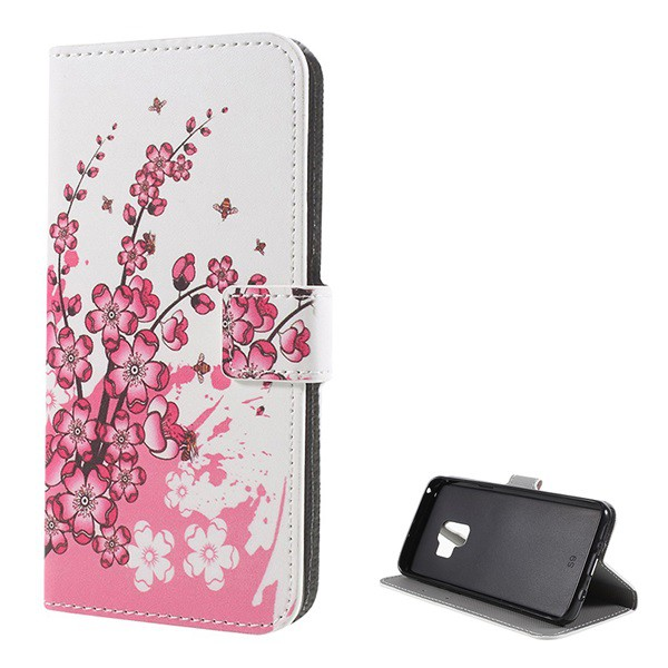 Tok álló, bőr hatású (FLIP, oldalra nyíló, asztali tartó funkció, virág minta) FEHÉR [Samsung Galaxy S9 (SM-G960)] (5996457751679)